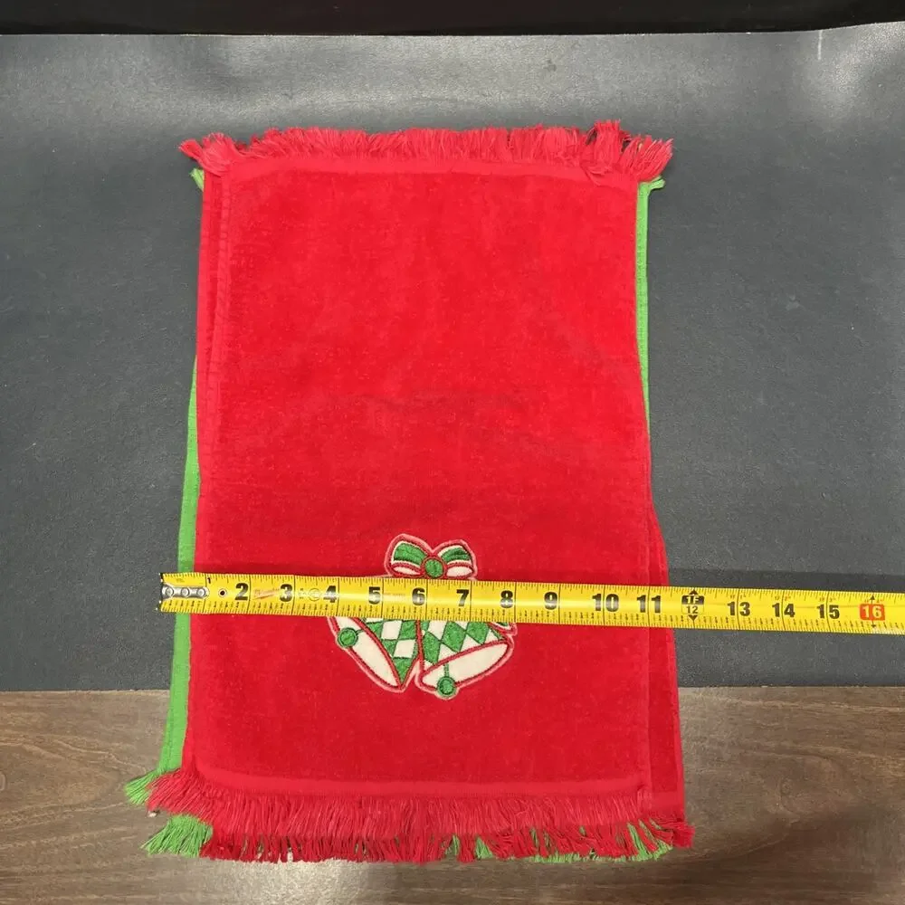 Vtg Christmas Hand Towels Embroidered Santa, Bells, Golden Crown & Cannon USA